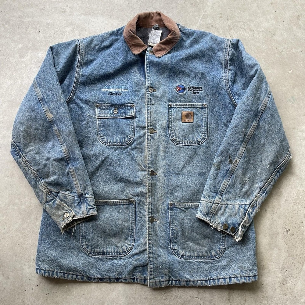 Vintage Carhartt C59 Denim Chore Coat Mens XLT Blanket Lined Barn Jacket USA